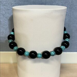 Chic Black and Turquoise Beaded Bracelet
